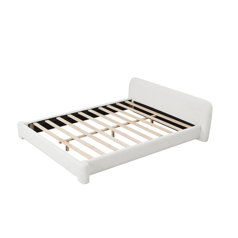 Full / Queen / King Cozy White Boucle Upholstered Bed with Birch Wood Frame - White - King