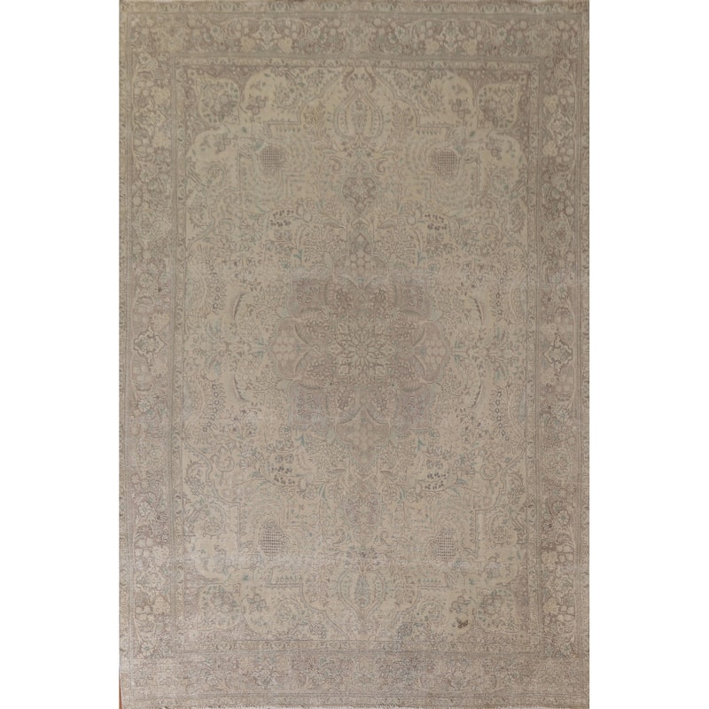 Hand Knotted Oriental 100% Wool Carpet Traditional Floral Beige & Ivories Tabriz Area Rug - 12' 5'' X 9' 8''