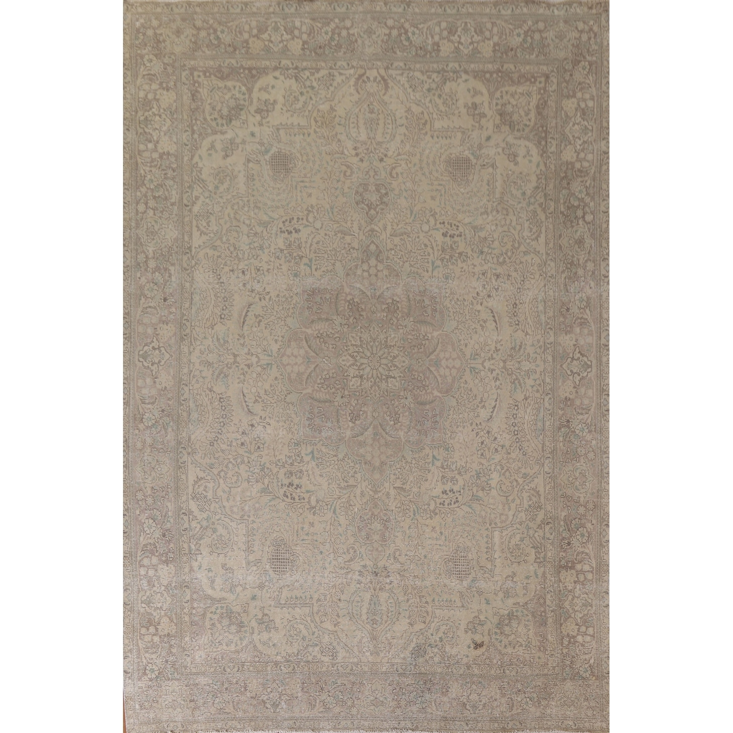 Hand Knotted Oriental 100% Wool Carpet Traditional Floral Beige & Ivories Tabriz Area Rug - 12' 5'' X 9' 8''