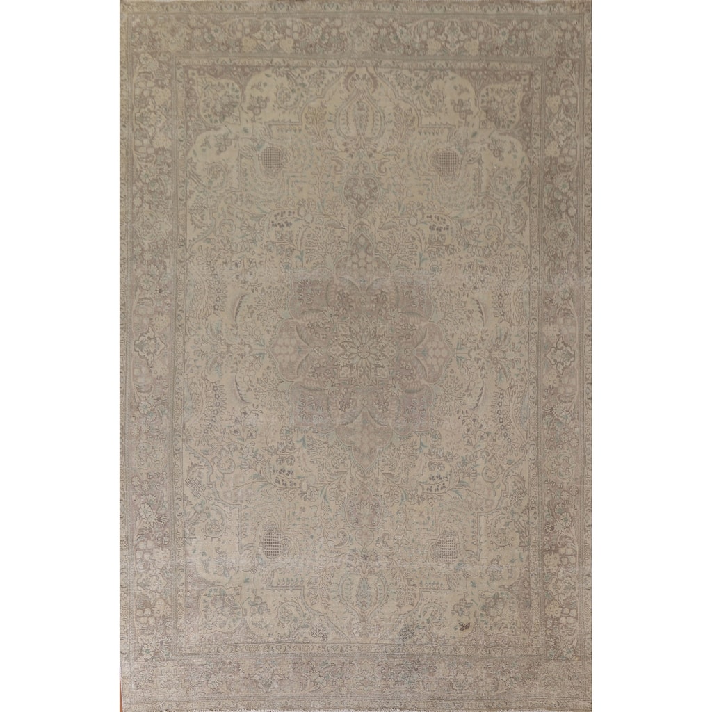 Hand Knotted Oriental 100% Wool Carpet Traditional Floral Beige & Ivories Tabriz Area Rug - 12' 5'' X 9' 8''