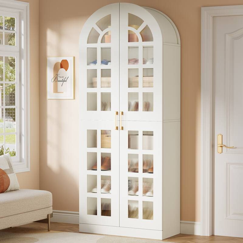 78-Inch Tall Shoe Cabinet with Acrylic Doors and Led Lights - White