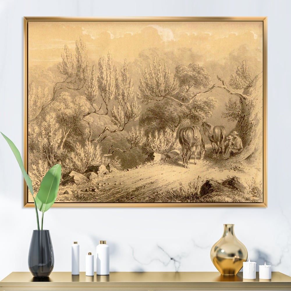 Designart "Vintage Cowboys In The West" Vintage Framed Canvas Wall Art Print