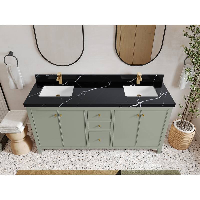 Willow Collections 72 in. W x 22 in. D Chicago Double Bowl Sink Bathroom Vanity with Countertop
