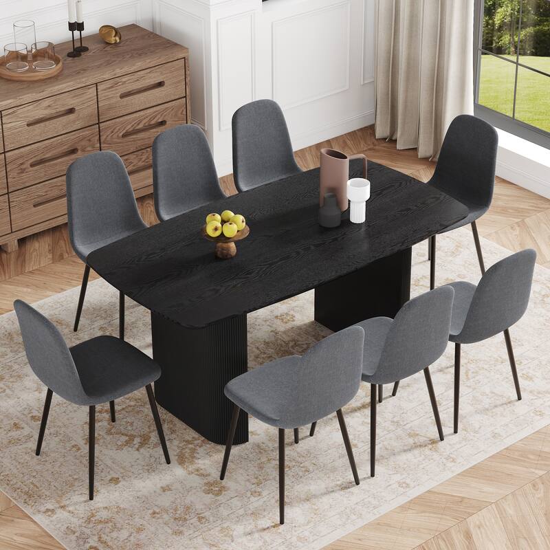 Dining Table & Chairs Set with 8 Side Chairs, Simple Dark Gray Dining Chairs with Metal Lges for Apartment
