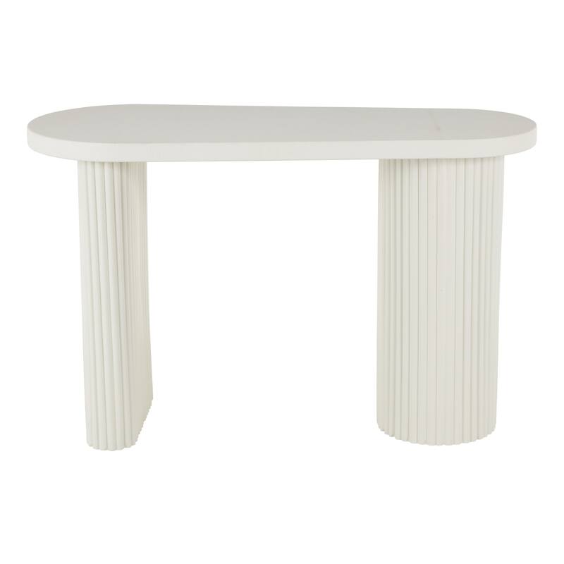 White Metal Handmade Oval Living Room Console Table with Ribbed Legs