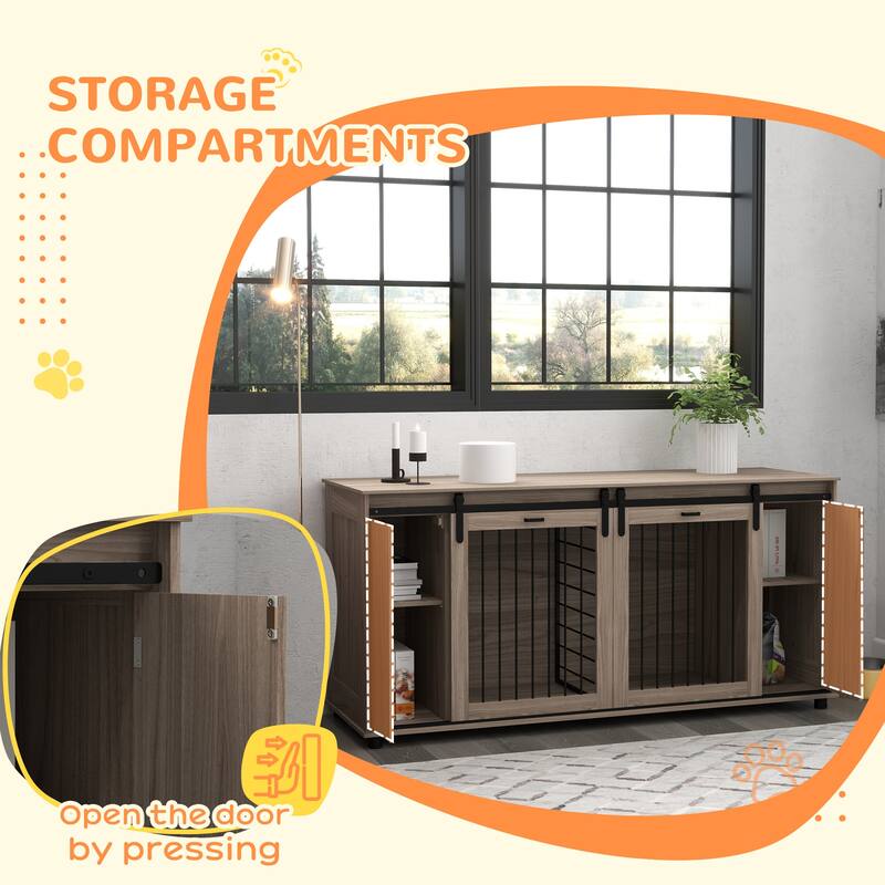 Modern Dog Crate Dog Kennel with Removable Divider Large Dog House End Table with Storage Double Doors