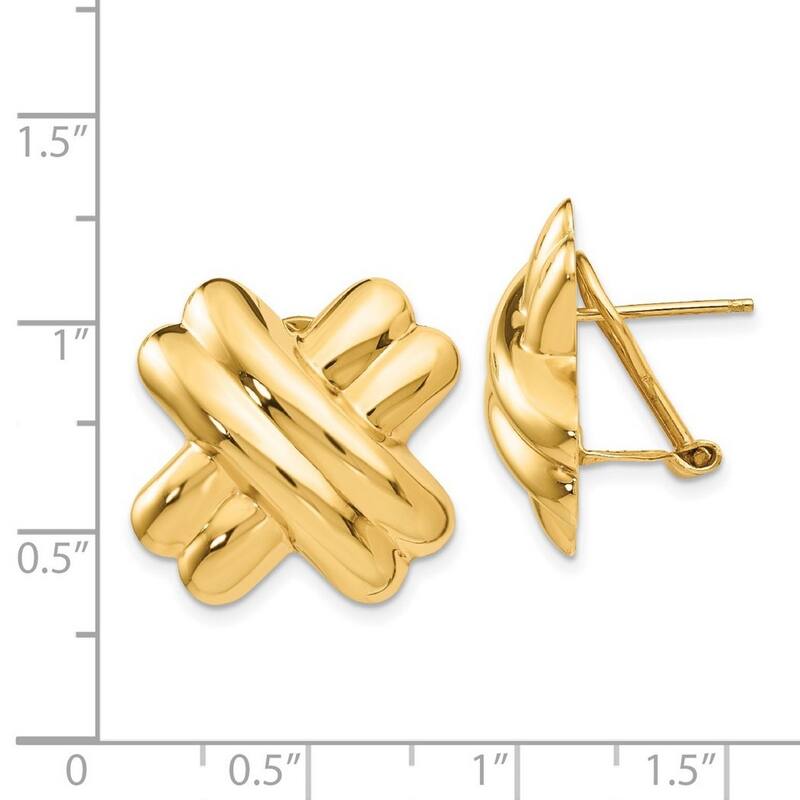 Curata 14k Yellow Gold 20mm Polished X Omega Back Post Earrings