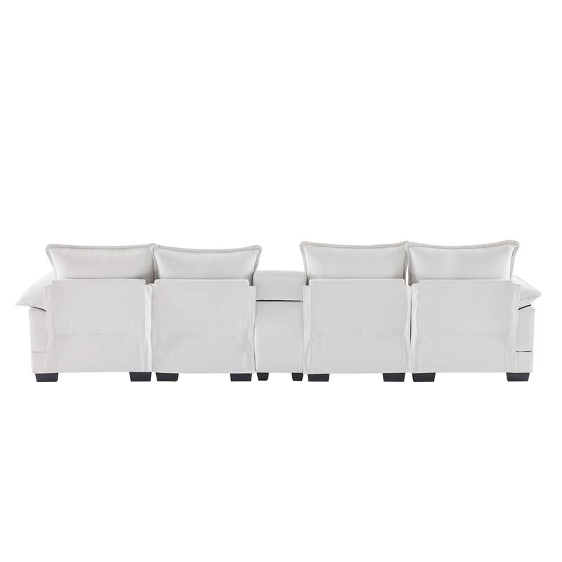 U-Shaped Upholstered Sectional Sofa Set w/ Double Chaise & USB Ports