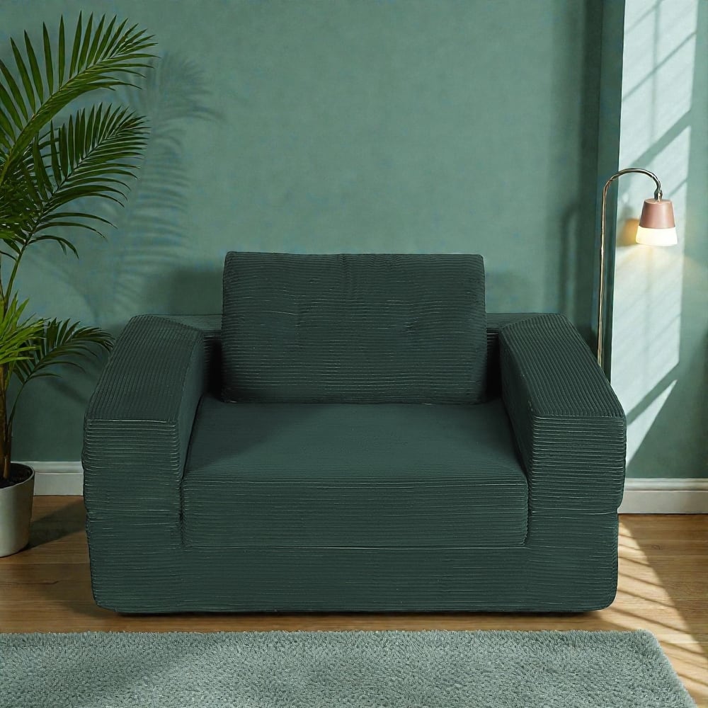 Compression Human Dog Sofa Bed, 3-in-1 Corduroy Floor Couch with Pillow, Folding Lounger for Adults & Pets