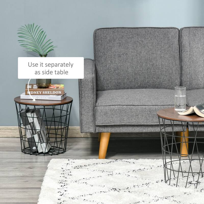 HOMCOM Set of 2 Side Tables Nesting Coffee Table with Storage, Stacking Side Tables with Metal Frame and Removable Top