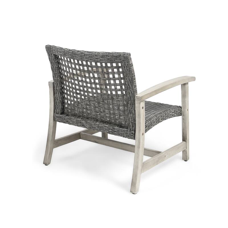 Augusta Outdoor Acacia Wood and Wicker 4 Seater Chat Set with Fire Pit by Christopher Knight Home