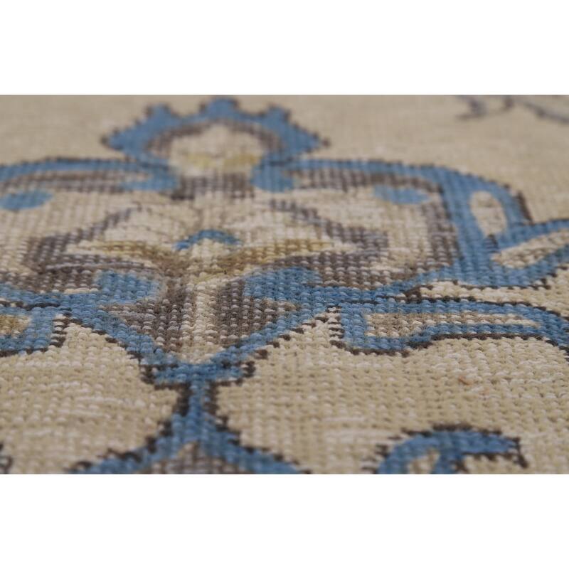 Tabriz Persian Area Rug Hand-Knotted Beige Floral Wool Carpet - 8'2"x 10'9"