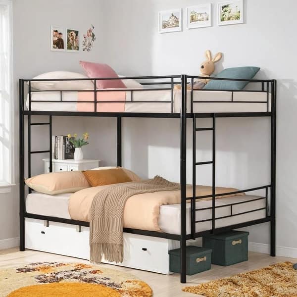 slide 2 of 14, Sturdy Full Bunk Bed, Modern Style with Easy Assembly Black