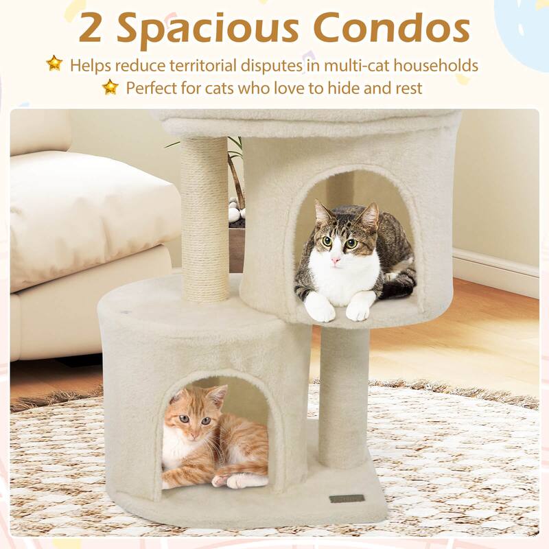 Costway 26” Small Cat Tree with Large Padded Plush Perch, 2 Condos, - See Details