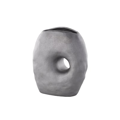 Ceramic Abstract Wavy Donut Decorative Vase with Cutout Center - Gray - Roche River Decor