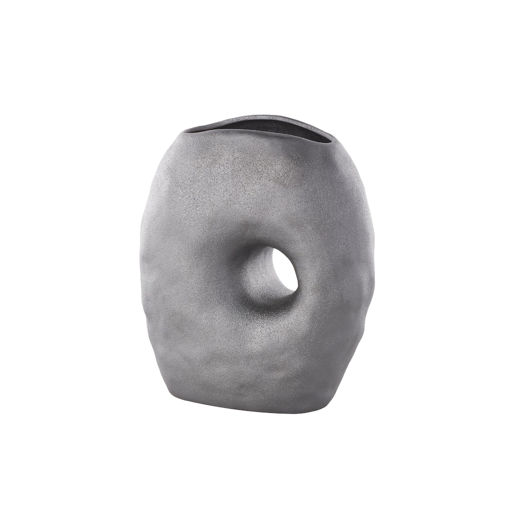 Ceramic Abstract Wavy Donut Decorative Vase with Cutout Center - Gray - Roche River Decor