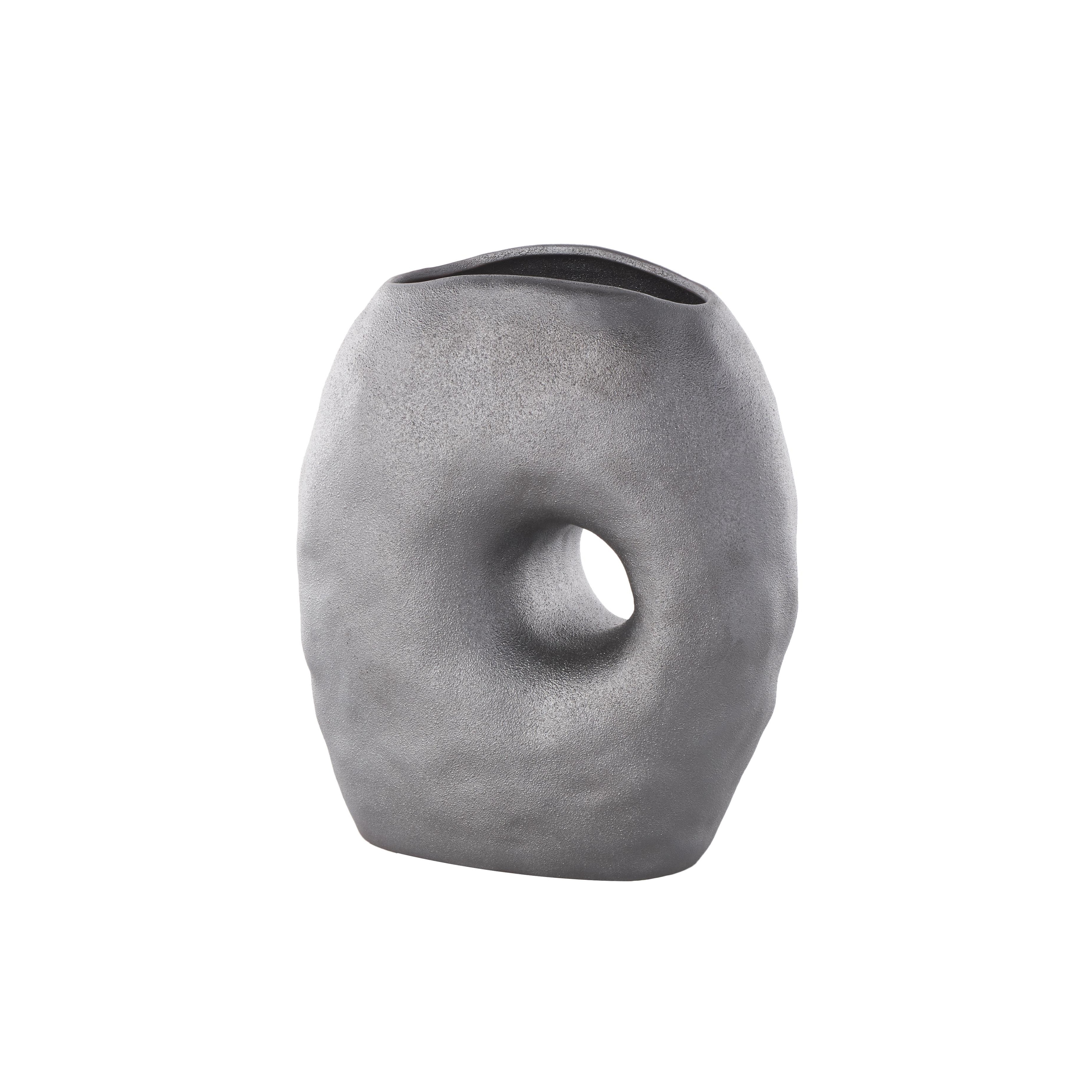 Ceramic Abstract Wavy Donut Decorative Vase with Cutout Center - Gray - Roche River Decor