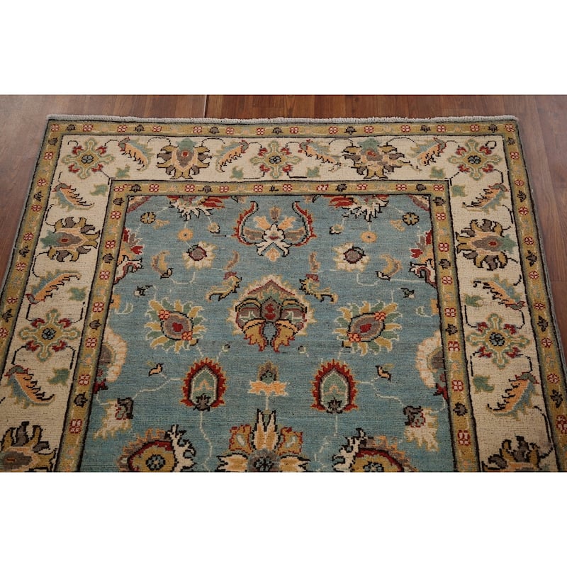 Light Blue Oushak Oriental Accent Rug Handmade Wool Carpet - 4'1" x 5'8"
