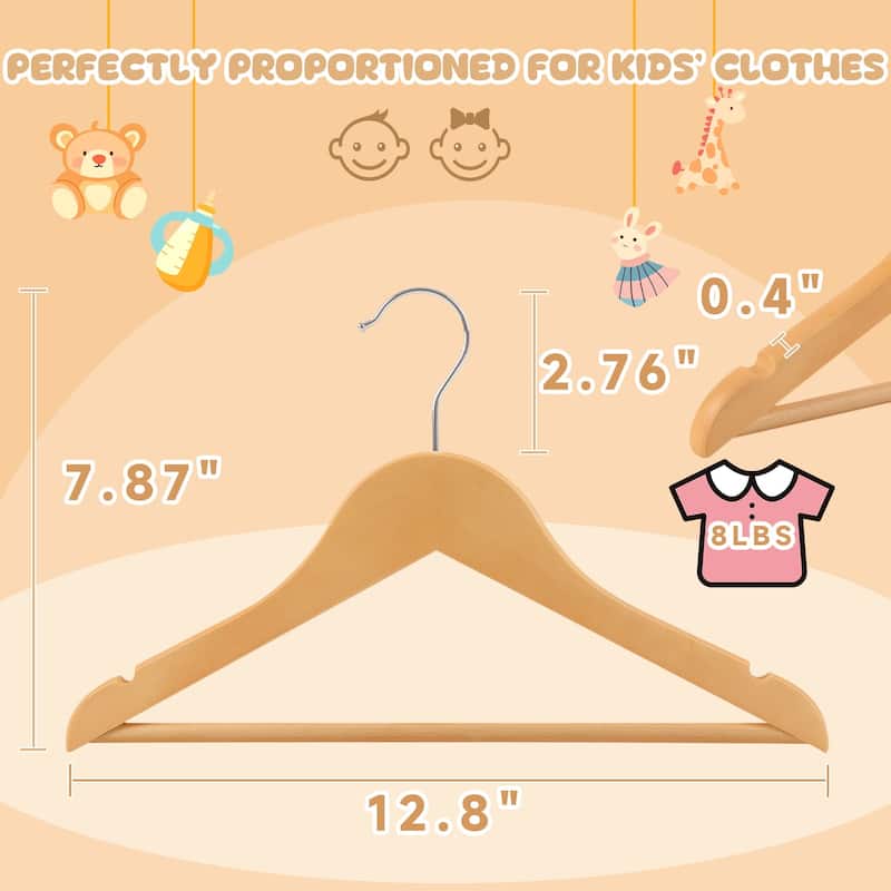 BP4U Kids Wooden Hangers with Pants Bar, Wood Clothes Hangers for Baby, Newborns, Toddlers & Children's Shirts, Coats, Dresses
