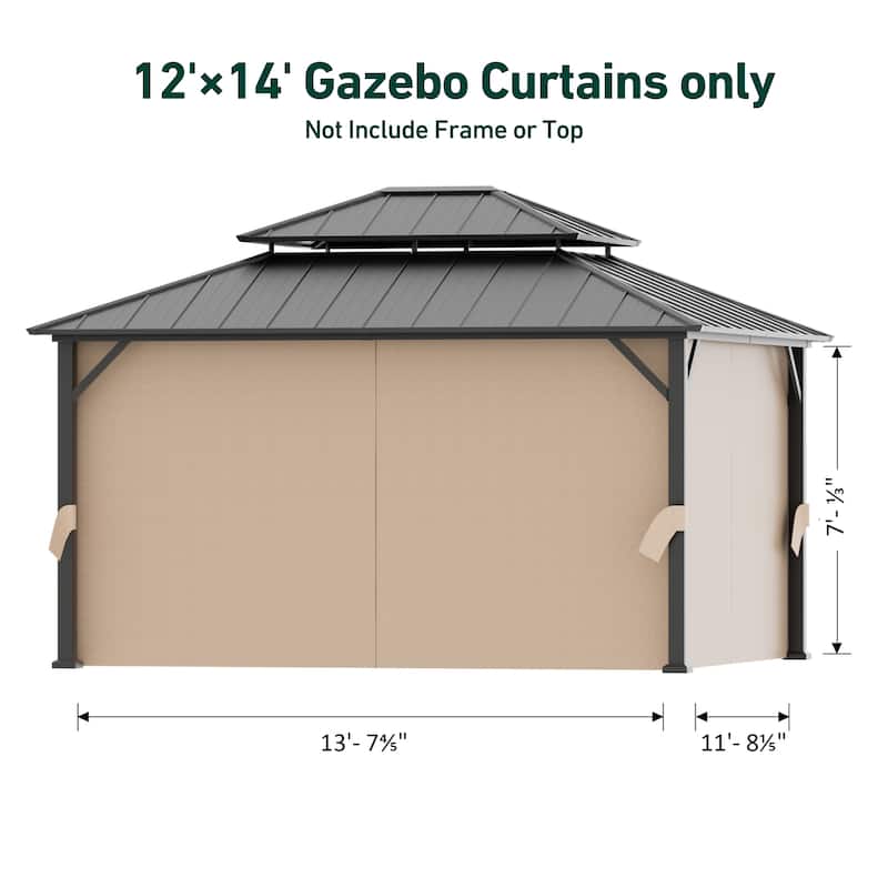 Gazebo Curtain Replacement Universal 4-Panel Sidewalls 12' x 14', Outdoor Gazebo Privacy Curtains with Zipper (Curtain Only)