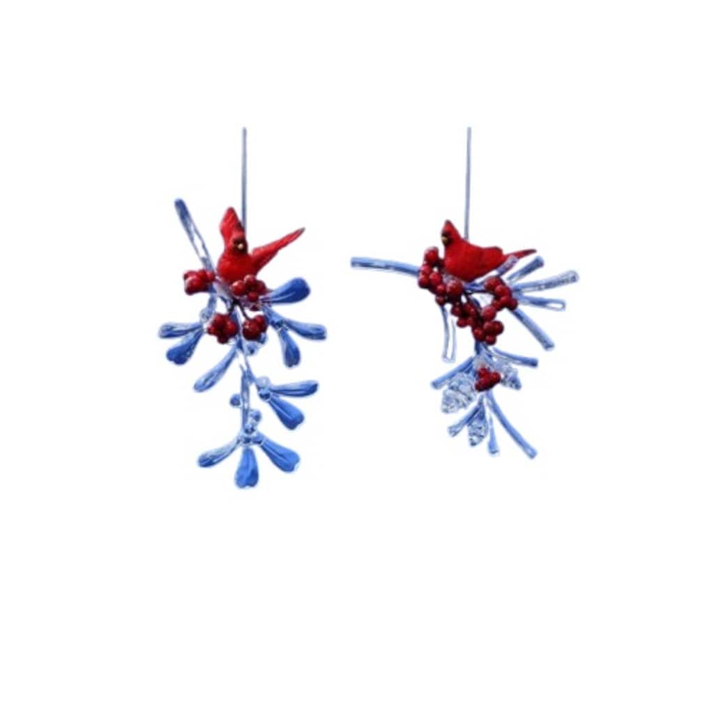 Club Pack of 12 Icy Crystal Cardinal Berry Branches Ornaments 4"