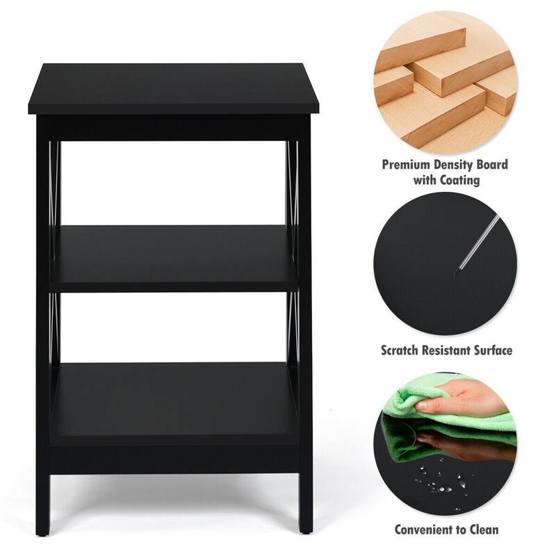 Gymax 3-Tier Nightstand End Table X Design Storage Display Shelf