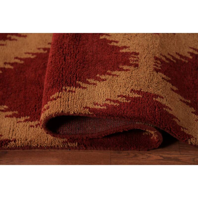 Hand Knotted Oriental 100% Wool Carpet Modern Geometric Red Moroccan Area Rug - 11' 8'' X 8' 11''