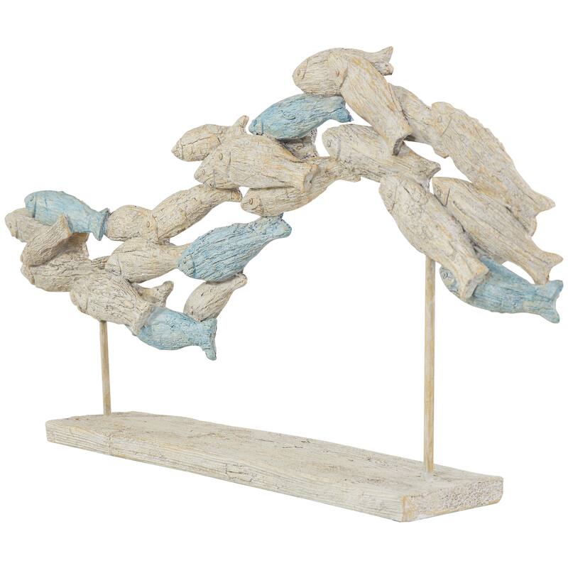 Light Blue Polystone Textured Ombre Swimming Fish Decorative Sculpture with Stand