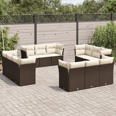 vidaXL Garden Sofa Set Brown, Cream White - 24.4 x 24.4 x 27.2