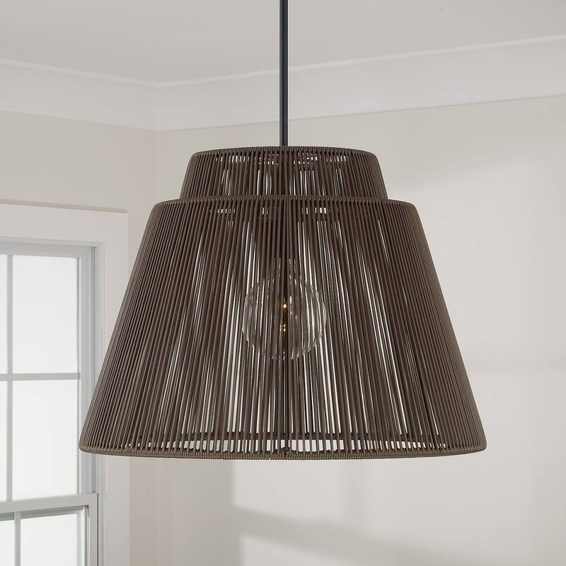 24" W x 17.25" H 1-Light Indoor Outdoor Pendant in Matte Black and Hand-wrapped Resin Rope - 23"W x 17"H