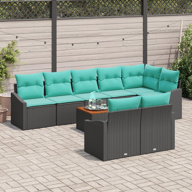 vidaXL 9 Garden Sofa Set with Cushions Black/Grey Poly Rattan - 113.8 x 48.6 x 27.2