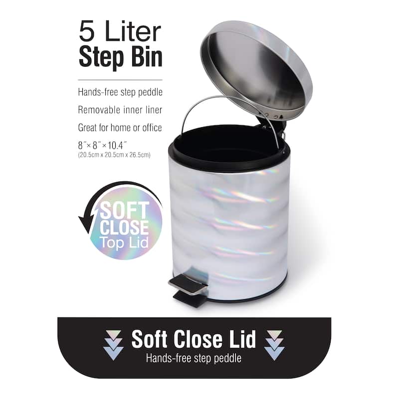 Bath Bliss 2 Pack Holographic Round Step Pedal Trash Can - 8"Rd x 10.4"H