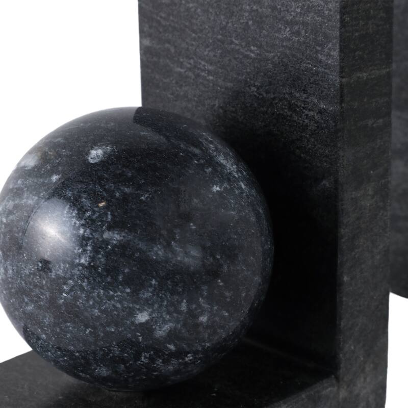 Stone Bookends Decorative L-Shaped with Geometric Sphere (Set of 2) - 4" x 3" x 6"