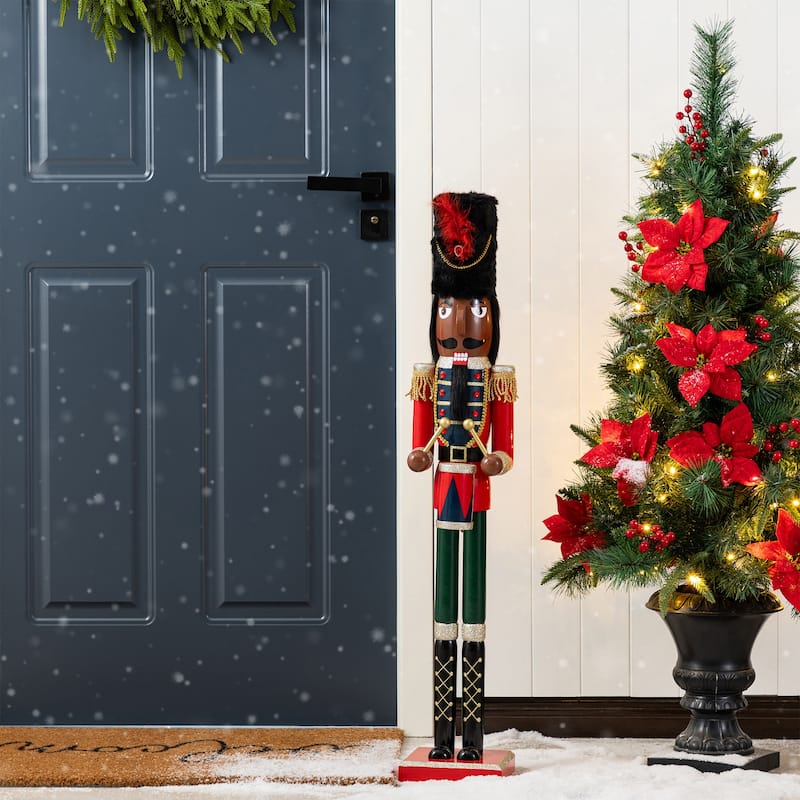 Glitzhome Wooden Christmas African King Soldier Nutcracker - Single 36.5"H Soldier