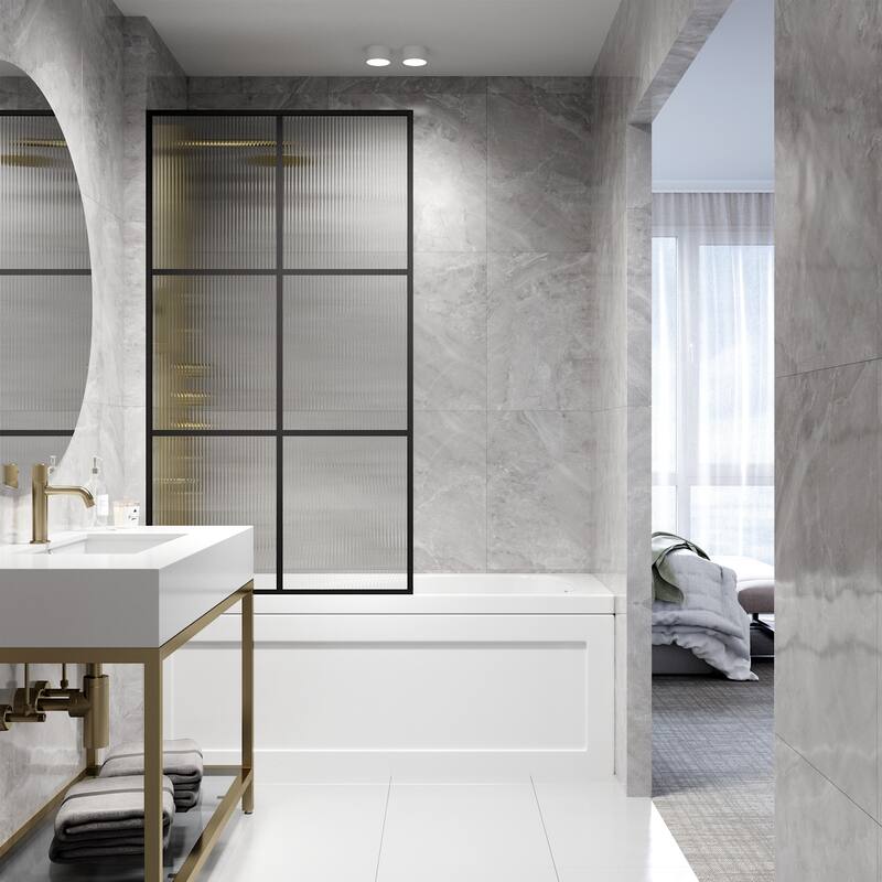 VIGO Ventana 34" W x 62" H Framed Fixed Tub Screen in Matte Black