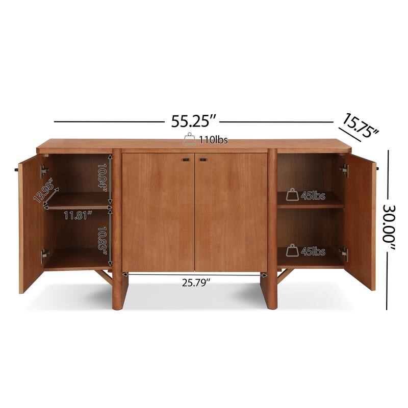 Christopher Knight Home - Noah 55" Wide Storage Sideboard with Adjustable Shelves and Sleek Modern Design