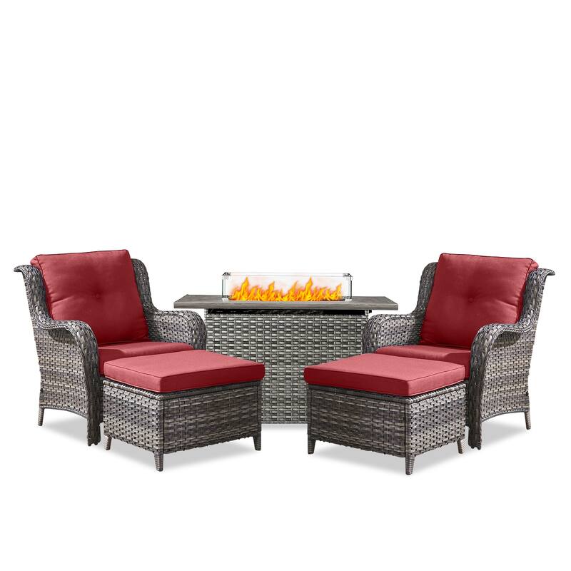 Fire Pit Table with Patio Chairs Ottomans Grey-Red - Grey