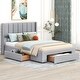 preview thumbnail 3 of 15, Full Size Upholstered Platform Bed with Headboard,Storage Drawers in Footboard