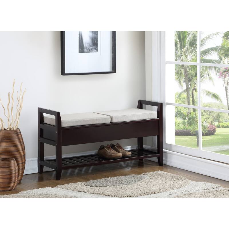 Indoor Bench Decorative Bench with Wooden Frame, Hallway Bench Storage Bench with Flapping Lid and Open Shelf