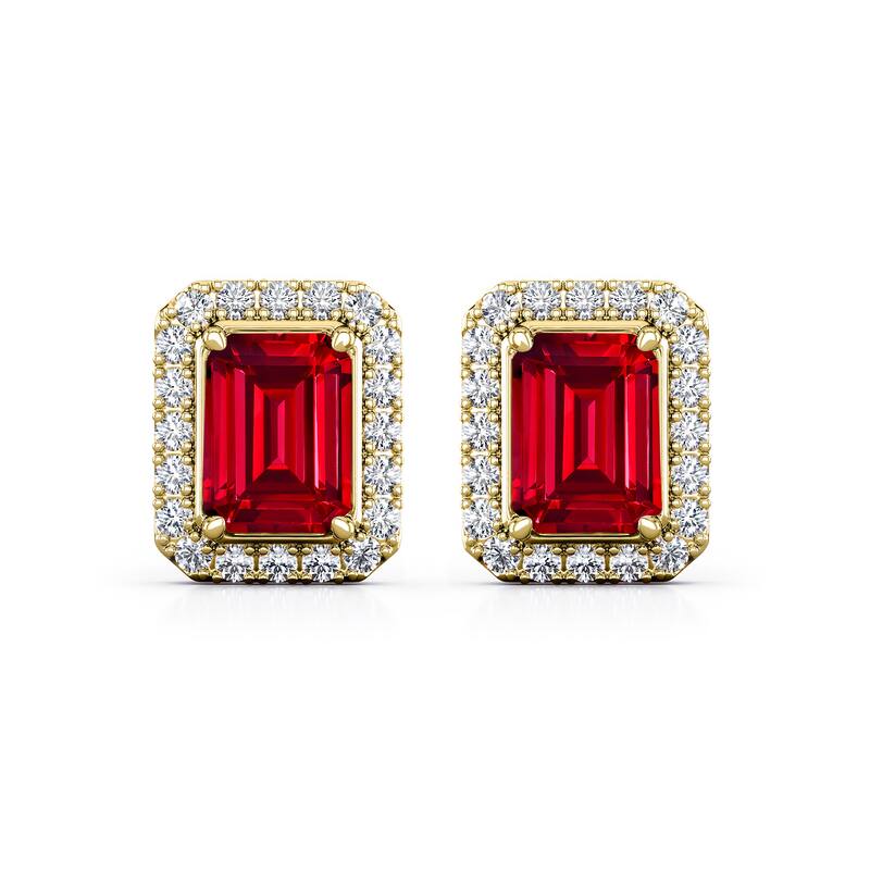 Auriya 14k Gold Lab Grown Gemstone Ruby Stud Earrings Emerald 0.25 to 5.00 ct. tw. Halo Push-Back