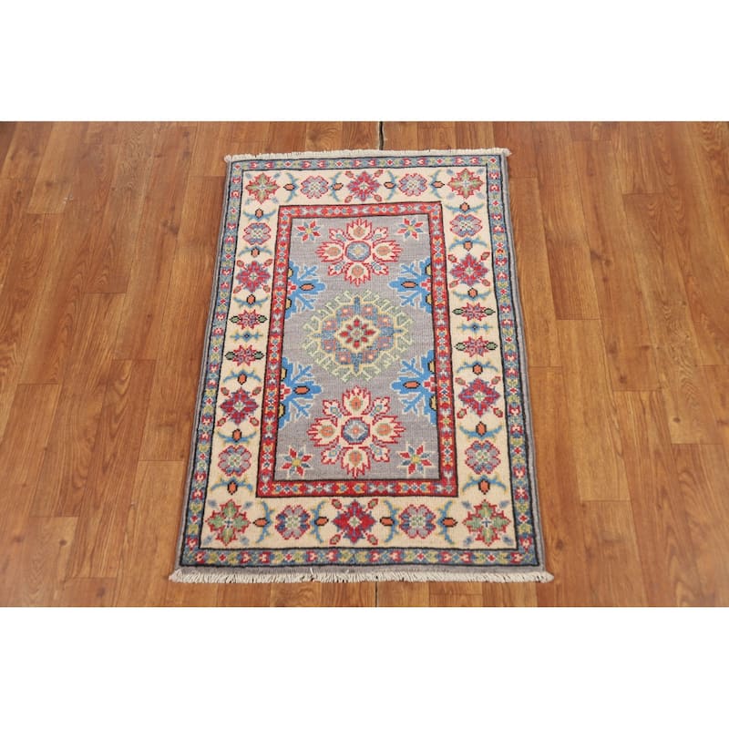 Gray Kazak Oriental Foyer Rug Hand-Knotted Wool Carpet - 2'0" x 3'0"