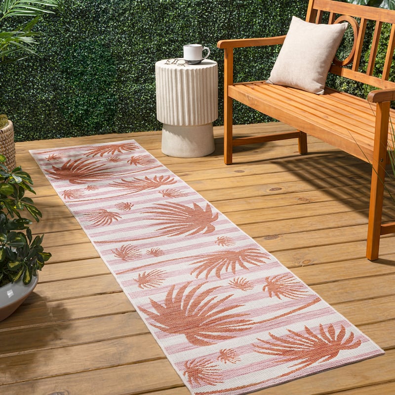 JONATHAN Y Veronica Classic Beach Stripe and Palm Leaf Indoor/Outdoor Area Rug