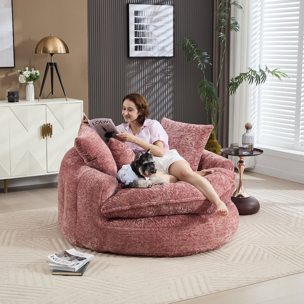 55" Modern Long Polyester Foam Round Bean Bag Sofa Chair with Pillows