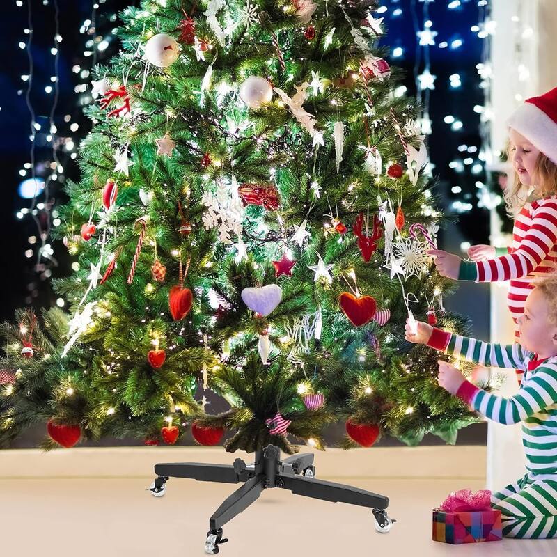 Metal Rolling Christmas Tree Stand with Heavy-Duty Caster Wheels - Premium Stand Holds up to 12-Foot - Black