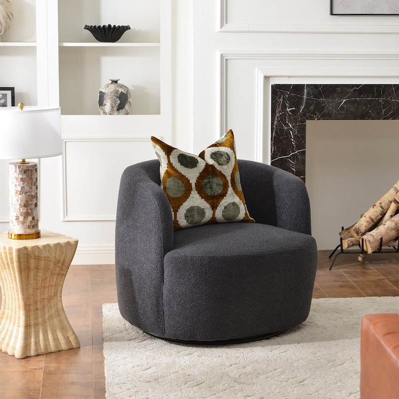 KINWELL 34" Sherpa Swivel Accent Chair Boucle Upholstered Armchair