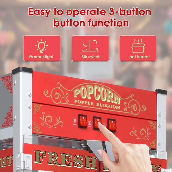 20 oz Vintage Popcorn Machine Trolley with Tempered Glass and