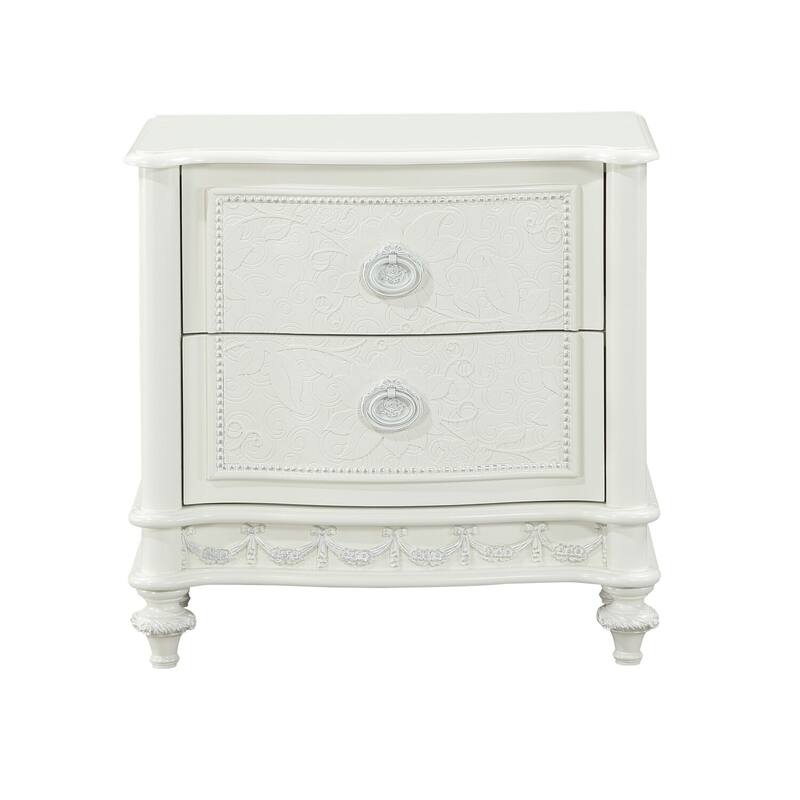 Ivory White 2 Drawer 16 in. W Nightstand with Trimmed Edge Design
