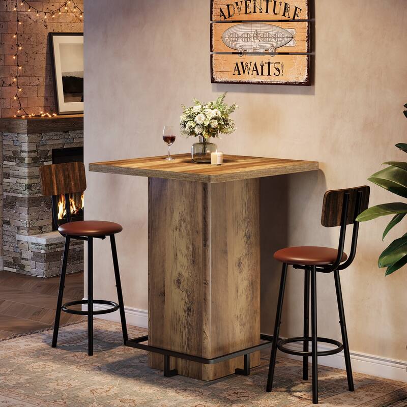 Bar Table, 39.37" High Square Pub Table for Small Bars