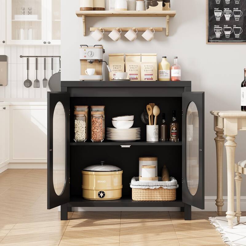 Modern Sideboard Buffet Cabinet with Glass Doors and Shelves
