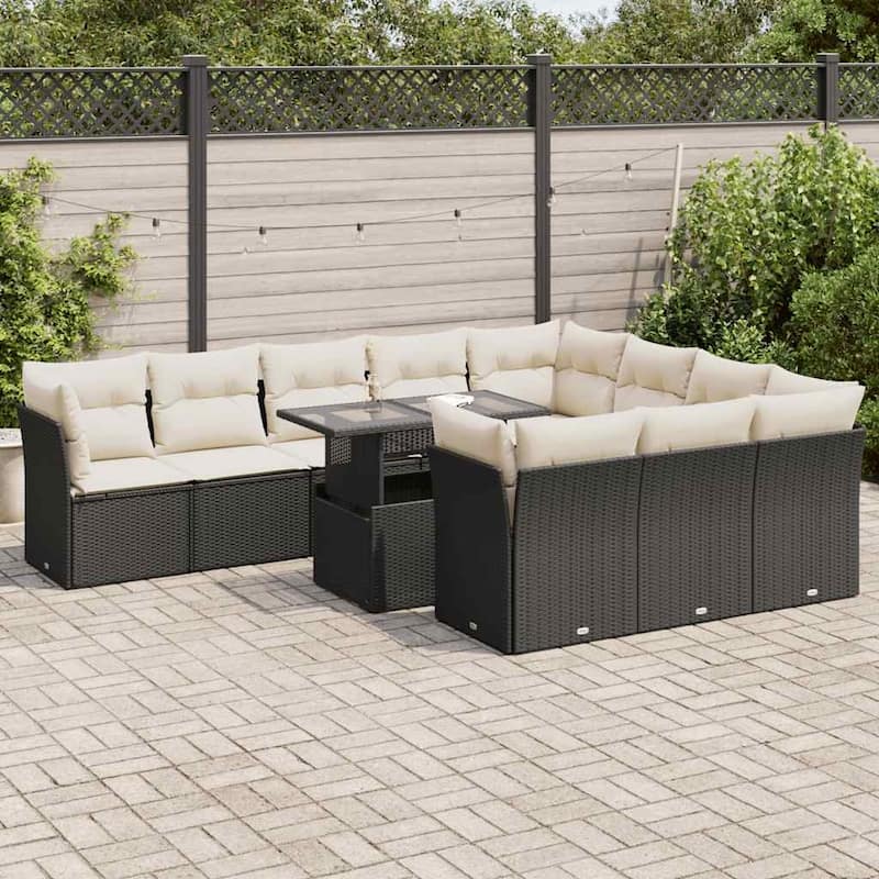 vidaXL Garden Sofa Set Black PE Rattan Large Adjustable Armrests - 21.7 x 39.4 x 28.7 in